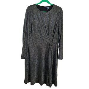 Chaps Dress 16 Black Metallic Midi Neutral Capsule Retro Classic Academia